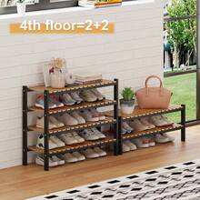 Bamboo Shoe Rack Organizer For Closet And Entryway - Space-Saving Narrow Shoe Stand - Versatile Shoe Holder For Door Or Closet Shelf,Garage Bedroom Can Freely Stack DIY Small Shoe Racks 3Tier Brown - Màu đen + tre - Xem 9
