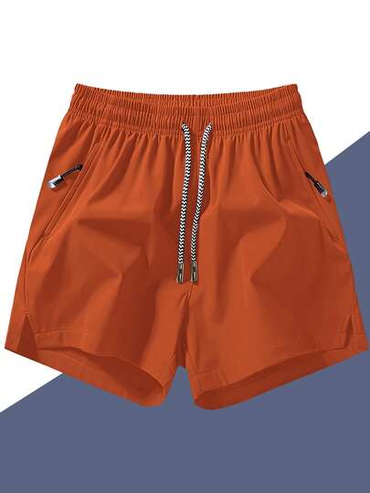 Men's Anti-Lost Zipper Pocket Drawstring Waist Sports 3/4 Shorts