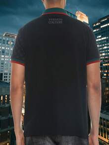 Homme Men's Paris Italy Baroque Short Sleeve Polo Shirt , Button Up Collar Golf Casual Husband - Black - View 3