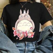 Harajuku Kawaii T Shirt Women Ullzang Tshirt Funny Cartoon T-Shirt Cute Anime Top Tee Female T-Shirt Girl Animal Y2K - 黑色 - 查看 1
