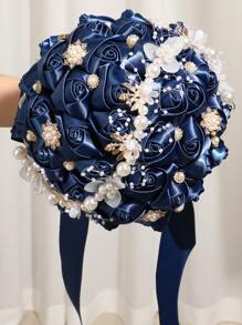 1PC Wedding Bouquet For Bride Romantic Wedding Rose Bride 's BouquetArtifical Rose Posy With Satin Jeweled Bouquet Bridesmaid Holding Flowers Wedding Bouquets