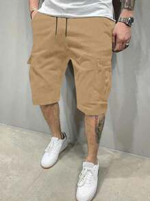 Pantalones cortos cargo informales de pierna ancha con cordón en la cintura para hombres de talla grande