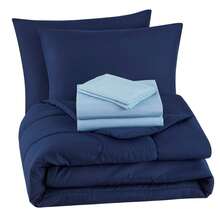 7-Piece Reversible Bed In A Bag Comforter Set With Sheets, Blue Floral, Queen - Navy - 查看 4