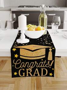 1pc 2025 Graduation Theme Party Table Runner, Congratulations Graduates, Suitable For Graduation Party Gathering Table Center Decor - Multicolor - View 4