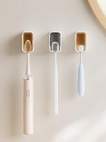 1 pièce Étagère pour brosse à dents Montage mural sans perforation avec couvercle Porte-brosse à dents anti-poussière Étagère de rangement dentaire Décoration de salle de bain Décoration d'automne Retour à l'école