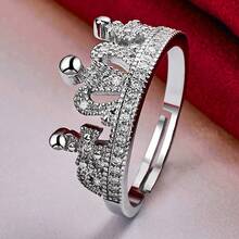 Nhẫn bạc 925 mạ vàng hình vương miện đính đá Zirconia AAA dành cho nam nữ, thời trang cưới, đính hôn, dự tiệc, trang sức bạc quyến rũ. - Bạc - Xem 2