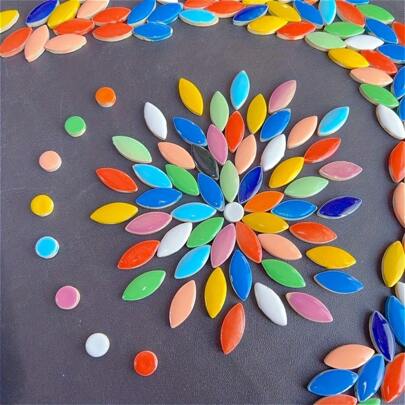 100g/200g Carreaux de mosaïque en céramique de formes assorties gouttes + pois, en céramique haute température artisanale avec surface lisse. Pour artisanat DIY, art mural de mosaïque, décoration de salle de bain et de piscine