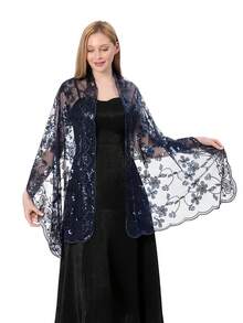 1 件女士时尚优雅波西米亚风格亮片刺绣披肩/围巾，适合婚纱、新娘礼服、伴娘、舞会、晚会