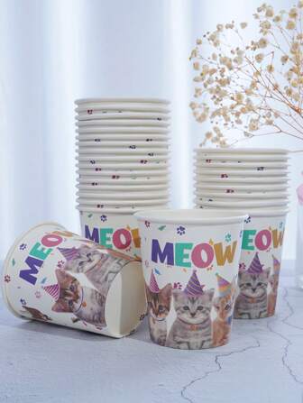 10 Stück/25 Stück, süße Katzen-Motiv Einweg-Papierbecher, 9 Unzen/250 ml Papierbecher, Einweg-Getränkebecher, Einweg-Kaffeebecher für Geburtstagsfeiern, geeignet für verschiedene Partys, Hochzeiten, Zuhause, Büros, Getränkebecher, Kalt-Getränkebecher, Heiß-Teebecher, Kaffeebecher, Essens-Becher, Geburtstags-Party-Zubehör