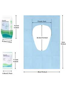 10 pièces Housse de siège de toilette jetable, grande couverture de siège de toilette en papier imperméable emballée individuellement, accessoires de voyage pour adultes, pour les toilettes publiques/avion/hôtel, décoration de salle de bain bleue/verte/rose
