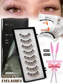 MAANGE 2 Pairs Of CC Curled Magnetic Fake Eyelashes Set, Includes Reusable Eyelash Brush And 2 Eyebrow Brushes, No Glue Needed, Fluffy Soft Faux Mink Lashes, Suitable For Daily Makeup, Makeup Essential. - Criss Cross lashes - View 9