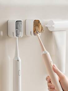 1 pièce Étagère pour brosse à dents Montage mural sans perforation avec couvercle Porte-brosse à dents anti-poussière Étagère de rangement dentaire Décoration de salle de bain Décoration d'automne Retour à l'école