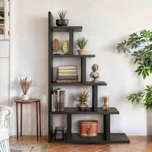 5 Tier Bookshelf L-Shape Ladder Shelf Corner Bookcase Freestanding Rack Display - 1 - View 2