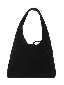 1PC Vintage Suede Casual Shoulder Handbag, Letter Embossed Bow Decoration Drawstring, Large Capacity - Black - View 20