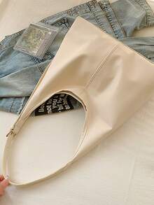 复古大容量纯色女士单肩包，多功能斜挎包，女士单肩手提包，大容量斜挎手提包，休闲工作包 - 米色 - 查看 5