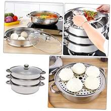 3-Tier 28CM Large Capacity Steamer Cooker Steam Pot Lids Household Vegetable Steamer Multi-Functional Soup Pot Kitchen Utensils - White - View 1