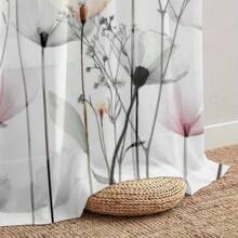 2 pièces Rideaux transparents style luxe couleur claire motif fleur - Conception à passants idéale pour plus d'intimité et une installation facile - Parfait pour la décoration du salon et de la chambre à coucher, lavable en machine