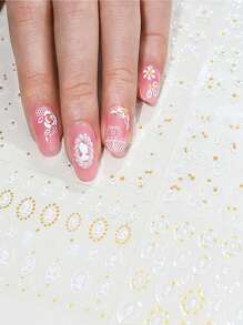 24 PCS Autocollants d'art pour les ongles, fleurs de papillon, 24 feuilles blanches et dorées, autocollants adhésifs DIY 3D, conception artistique, décoration pour les ongles, fournitures de manucure printemps-été pour femmes et filles