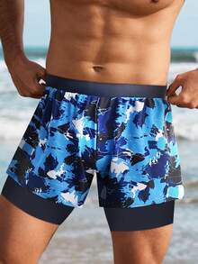 Men's Beach Shorts, Double Layer Swimming Trunks, Fashionable For Summer - Black - View 3
