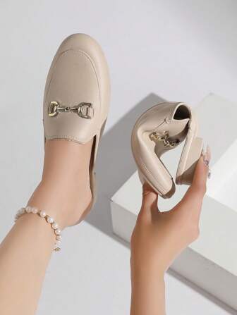 2025 New Metal Buckle Fashionable Solid Color Pumps & Mules, Shoes