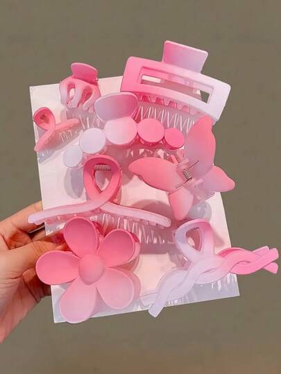 8pcs/Set Dreamy Pink Hair Claw Clips, Includes Flower, Butterfly, Minimalist Geometric Styles In Gradient And Solid Pink Tones, Soft And Attractive, Easy To Create Sweet Hairstyles - Suitable For Girls And Women, Essential For Daily Styling, All Seasons Fall Hair Accessories Autumn Hair Clips Fashion Hair Clutch Elegant Clips For Hair Winter For Vacation Outfits Woman