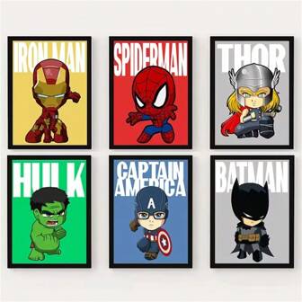 1/6 STUKS Ongeraamde Posters Wandkunst Pop Disney Marvel Avengers Cartoon Canvas Schilderij Poster Kinderwandkunst Woondecoratie