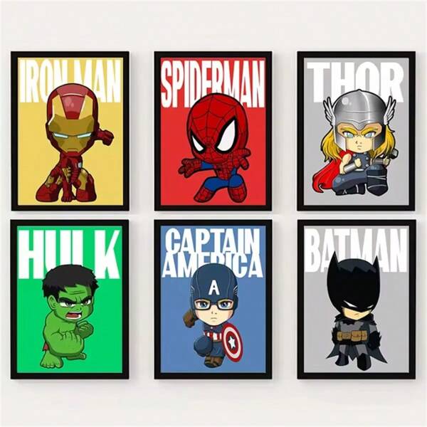1/6PCS Unframed Posters Wall Arts Pop Disney Marvel Avengers Cartoon Canvas Painting Poster Kids Wall Art Home Decor