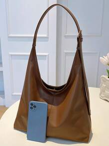 Bolso de hombro de gran capacidad y unicolor suave con estilo vintage para mujeres, bolso cruzado versátil con asas, bolso de hombro tipo hobo de gran capacidad, bolso bandolera casual para el trabajo