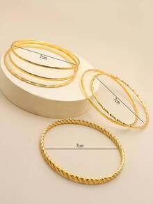 6pcs Minimalist Pentagram Bangle Bracelet Set For Women, Suitable For Daily Wear - Yellow Gold - View 4