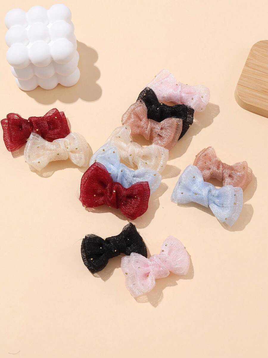 12pcs Kids Cute Bow Hair Clips, Suitable For Everyday