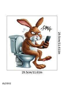 Naklejka na deskę sedesową z serii Home Decorators Animals, zabawna naklejka na łazienkę z królikiem i telefonem – samoprzylepna, do dekoracji desek sedesowych i zbiorników, zabawne akcesoria łazienkowe, naklejka winylowa do dekoracji domu, artykuły do dekoracji toalet i ścian, odśwież wystrój łazienki w domu, wystrój jesienny