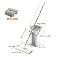 免提平板拖把和水桶套装，适用于专业家庭地板清洁系统，配有可水洗超细纤维垫，适用于硬木魔术拖把免提平板拖把和水桶套装清洁拖把超细纤维拖把家庭厨房清洁工具 1 套，家用清洁拖把和水桶套装