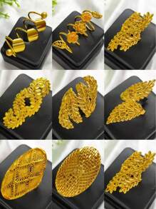 1 Stück modischer Damen Ring aus goldfarbenem Kupferüberzug in Form von Weizenähre und Blatt, verstellbar, geeignet für den Zeigefinger, als Braut Hochzeit Partykleid Accessoire, Muttertags-, Feiertagsgeschenk, für Naher Osten, Dubai, Afrika