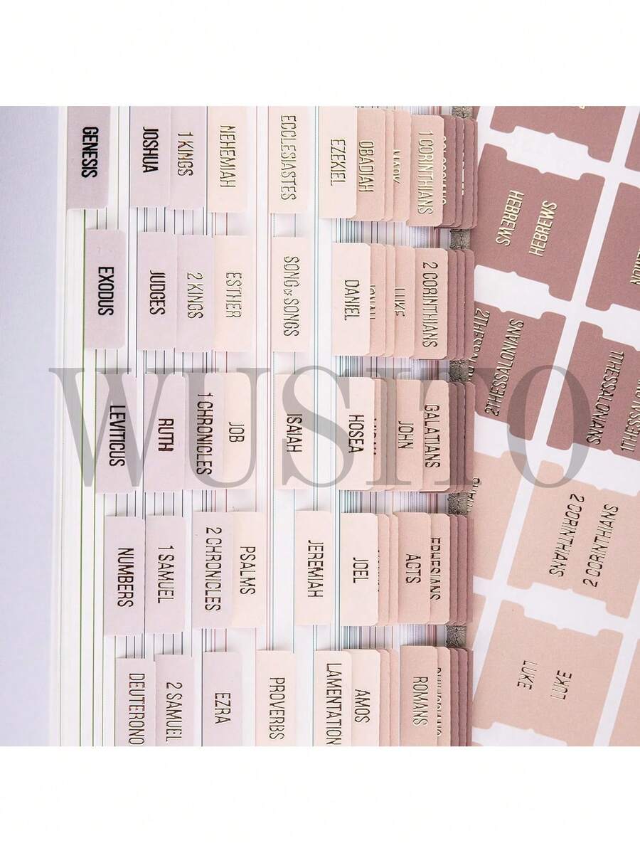 WUSITO Bible Tabs (Rose Gold Embossed Lettering), Bible Journaling Supplies, Bible Book Tabs, Christian Gift, 66 Bible Tabs For Women And Men, Includes 4 Blank Tabs (Pearl),School Supplies,Back To School