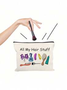 Unisex Makeup Bag With Hair Accessories Print - Multipurpose Cosmetic Pouch, Alcohol-Free, Ideal For Travel & Bridal Parties, Perfect For Hair Ties, Clips, Headbands