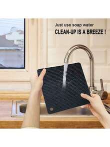 4片装黑色硅胶隔热垫，适用于热锅热碗。耐热台面垫，可用作餐垫、杯垫、隔热垫和大杯垫。 - 方圓款 - 查看 10