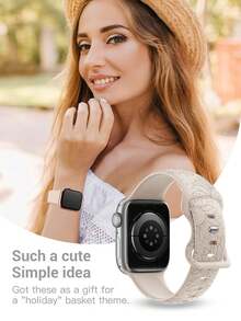 1 pieza Pulsera de silicona compatible con Apple Watch de 42mm, 41mm, 40mm, 38mm para mujer, con flor de girasol grabada, accesorio de moda elegante y deportivo compatible con Apple Watch Series 10/9/SE/8/7/6/5/4/3/2/1 - color de la luz de las estrellas - Ver 4