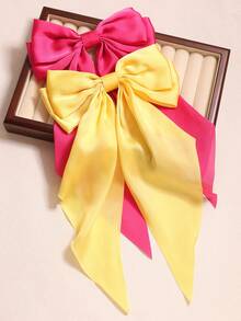 2 件装缎面纯色蝴蝶结发夹，女士缎带蝴蝶结发夹，百搭设计，玫瑰红 + 亮黄色，发饰，发夹爪夹，学校用品，优雅，学院风