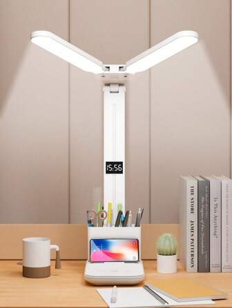 1pc LED Desk Lamp, USB Rechargeable Touch Control Lamp, 3 Colors 5 Brightness Levels Eye-Care Reading Light, Bedside Lamp With Phone Holder & Pen Cup, 3-In-1 For Room, Desk, Workbench