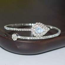 1pc Luxury Fully Studded Czech Crystal Rhinestone Bangle Bracelet, Silver Color - Silver - View 3