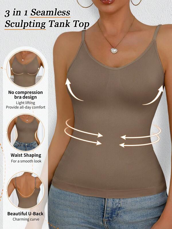 Women's Seamless Shapewear Cami, Sexy U-Neck Backless Bodycon Slimming Tank Top, Waist & Tummy Control, Without Padding
