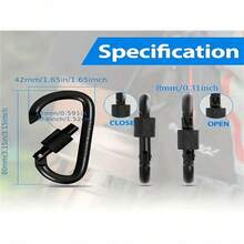 3 piezas Mosquetones con forma de D con tornillos, clips de aleación de aluminio negro, aptos para actividades al aire libre: acampada, senderismo, pesca, ganchos para llaveros