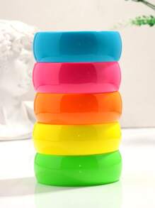 1pc Fashionable Fluorescent Resin Geometric Wide Bangle For Women, Suitable For Daily Wear And Gift