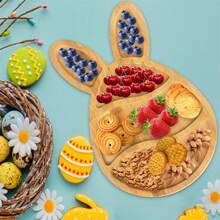 Bandeja de Pascua rústica con forma de conejito de granja, grande, para aperitivos de primavera, frutas, carnes y quesos, bandejas rústicas de charcutería con forma de conejito para Pascua de primavera. - caqui oscuro - Ver 4
