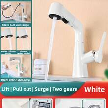 1个带抽拉式喷头的浴室水槽龙头，冷热水龙头，适用于盥洗台水槽，包含23.62英寸供水软管 - 彩色 - 查看 6