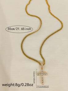 1pc Fully Rhinestoned Cross Necklace For Men, Hiphop Street Rapper Stainless Steel Cross Pendant Necklace - Yellow Gold - View 5