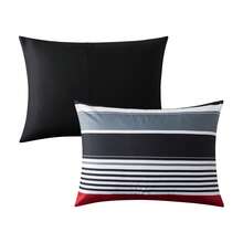 7-Piece Reversible Bed In A Bag Comforter Set With Sheets, Blue Floral, Queen - Garis Merah & Hitam - View 11