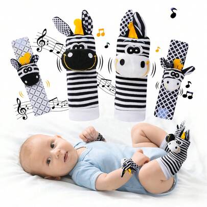 Sonajeros de bebé para 0-6 meses, juguetes de bebé de alto contraste para recién nacidos, juguetes de bebé en blanco y negro, calcetines con sonajero y juguete para la muñeca para bebés, juguetes para recién nacidos de 3-6 meses para desarrollo cerebral, regalos de ducha para bebés niño y niña de 0-12 meses