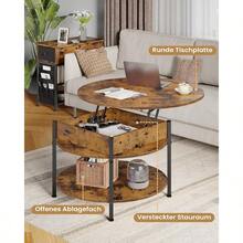 Couchtisch Rund Höhenverstellbarer Couchtisch Wohnzimmertisch mit Verstecktem Stauraum Couch Tisch Runder Couchtisch Kaffeetisch Couchtisch Holz mit Offenem Fach für Wohnzimmer Büro Braun - Braun1 - Übersicht 4