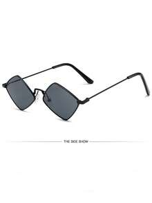 1pc Asymmetrical Y2k Geometric Metal Fashion Fashion Glasses For Women - Black Frame Black Film - View 4